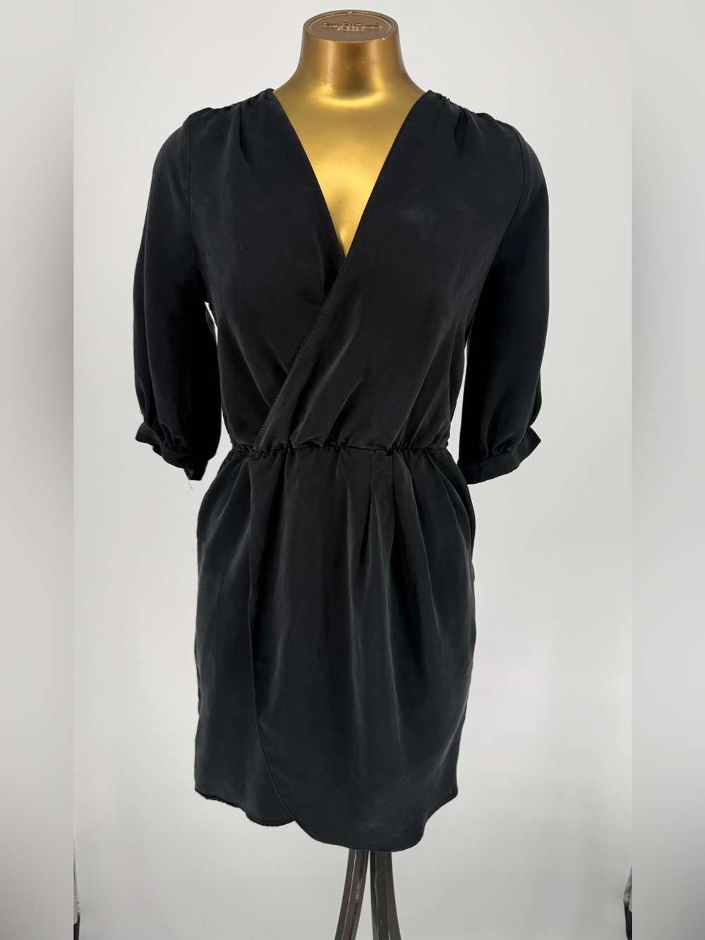 Amanda Uprichard Women's Black Wrap-Front Dress 100% Silk Size Small